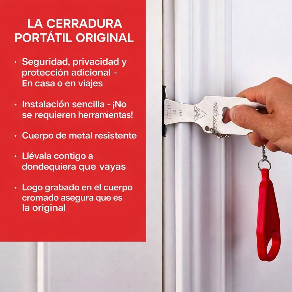 Cerradura de Puerta Portátil Original (PACK 2 UND ) para Seguridad en Viajes,Casas, Apartamentos, Hoteles, Moteles, Residencias