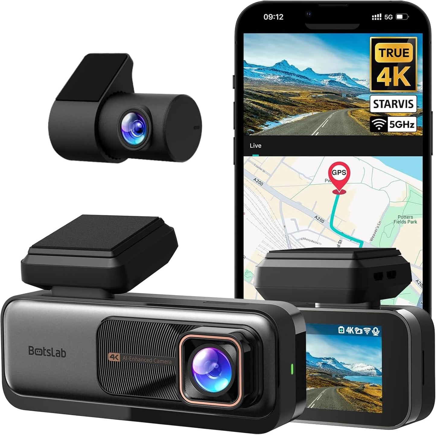 Cámara Dash Cam REDTIGER 4K + 1080P con GPS y Wi-Fi