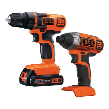 Combo Profesional BLACK+DECKER 20V MAX (2X1)– Taladro Inalámbrico + Destornillador de Impacto