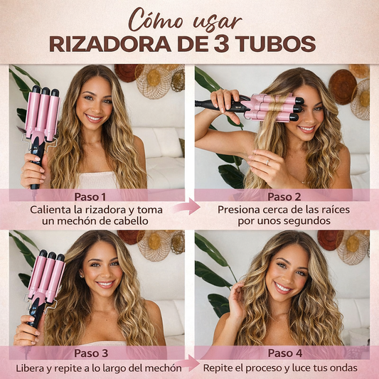 Rizador de Cabello 3 Barriles | Ondas Sueltas Profesionales en Minutos