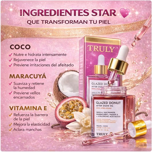 TRULY : Aceite Post Afeitado Anti-Irritación Glazed Donut – Piel Suave y Sin Vellos Encarnados