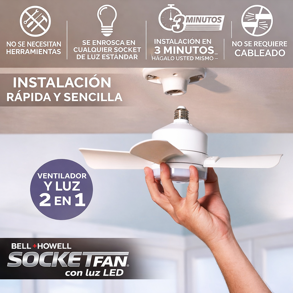 Bell+Howell ™ Ventiladores de Techo Pequeños Portátiles con Luces para Dormitorio, Cocina, Sala de Estar