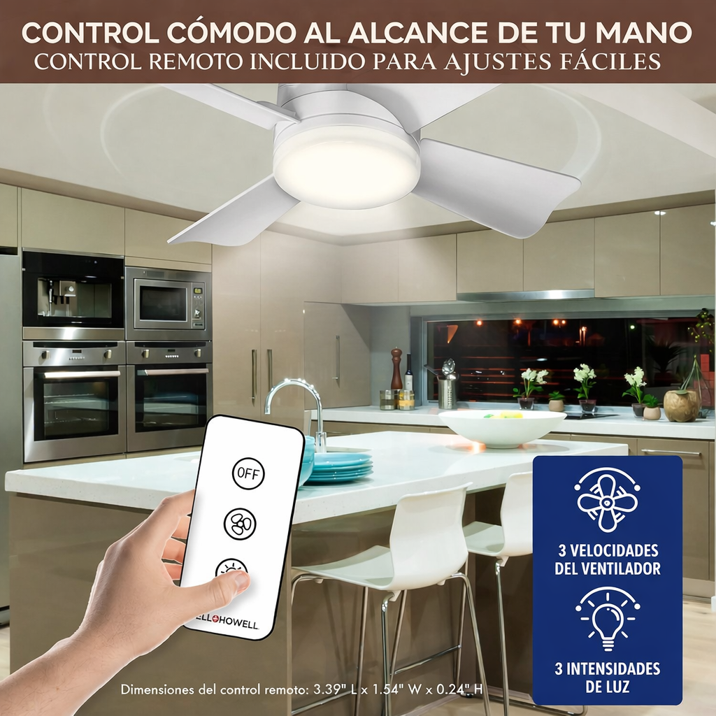 Bell+Howell ™ Ventiladores de Techo Pequeños Portátiles con Luces para Dormitorio, Cocina, Sala de Estar
