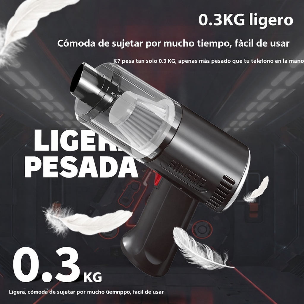 Aspiradora portátil recargable e inalámbrica de alta potencia para hogar y coche.