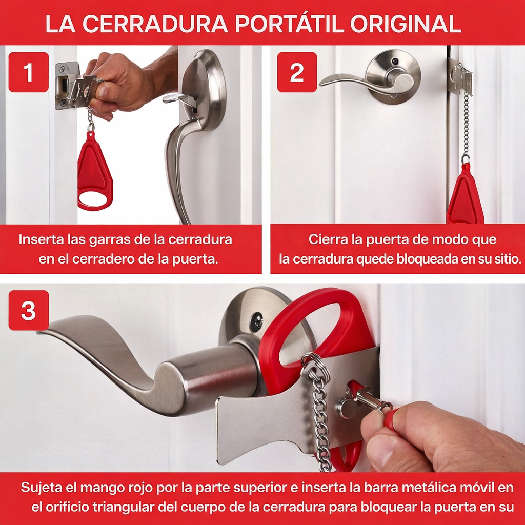 Cerradura de Puerta Portátil Original (PACK 2 UND ) para Seguridad en Viajes,Casas, Apartamentos, Hoteles, Moteles, Residencias