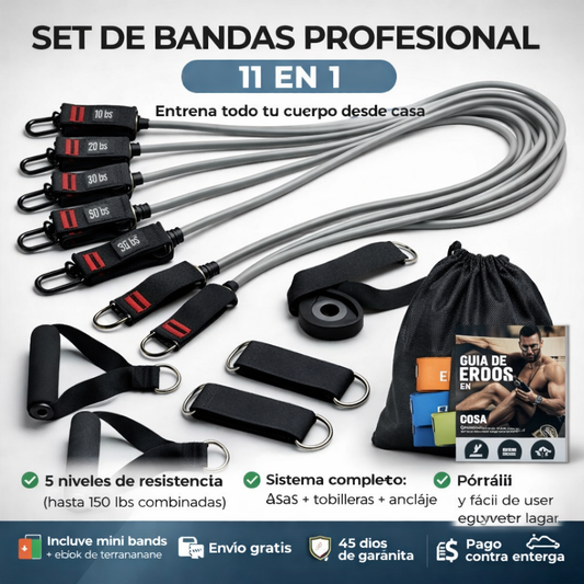 SET DE BANDAS DE EJERCICIO DE ALTA RESISTENCIA PARA HOMBRES Y MUJERES: TU GIMNASIO COMPLETO 11-EN-1